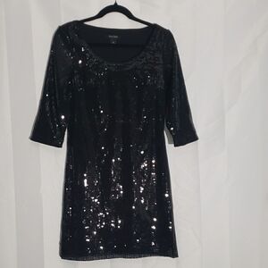 WHBM Black Sequin Midi length Cocktail Party Dress size Small.
